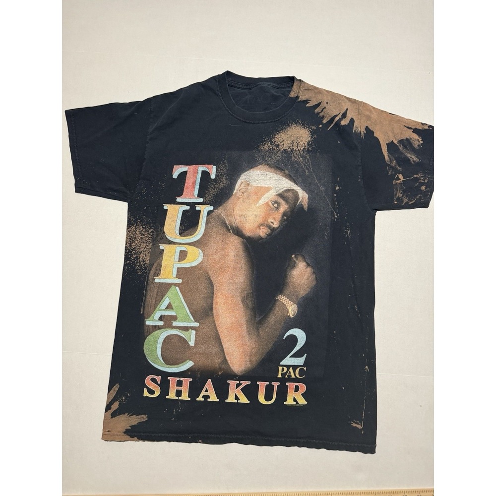 Tupac Shakur 2Pac Hip Hop Bleached‎ Black Tee, Small T-shirt #824